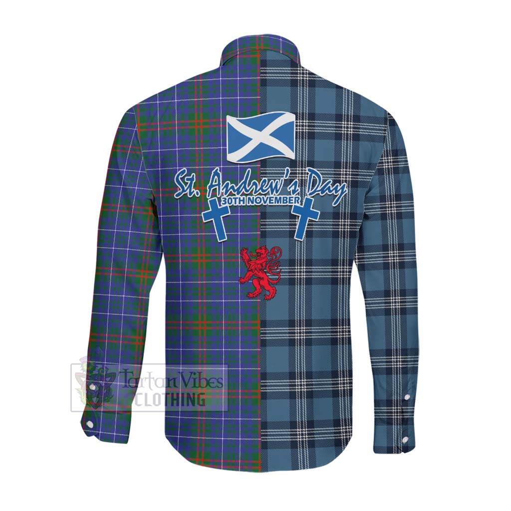 Edmonstone Tartan Long Sleeve Button Shirt Happy St. Andrew's Day Half Tartan Style Men's Shirt - Tartan Vibes Clothing