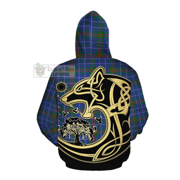 Edmonstone Tartan Cotton Hoodie with Family Crest Celtic Wolf Style Pullover Hoodie - Tartan Vibes Clothing