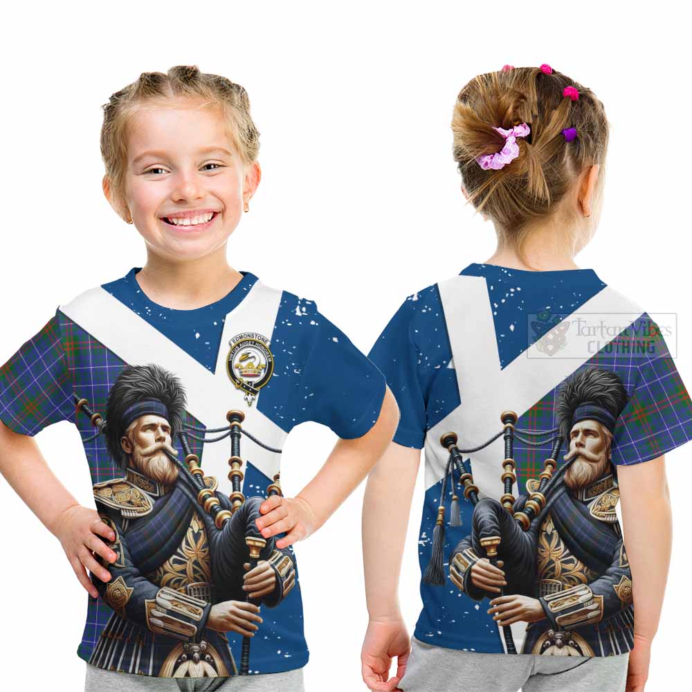 Edmonstone Tartan Kid T-Shirt with Family Crest Scottish Bagpiper Vibes - Tartan Vibes Clothing