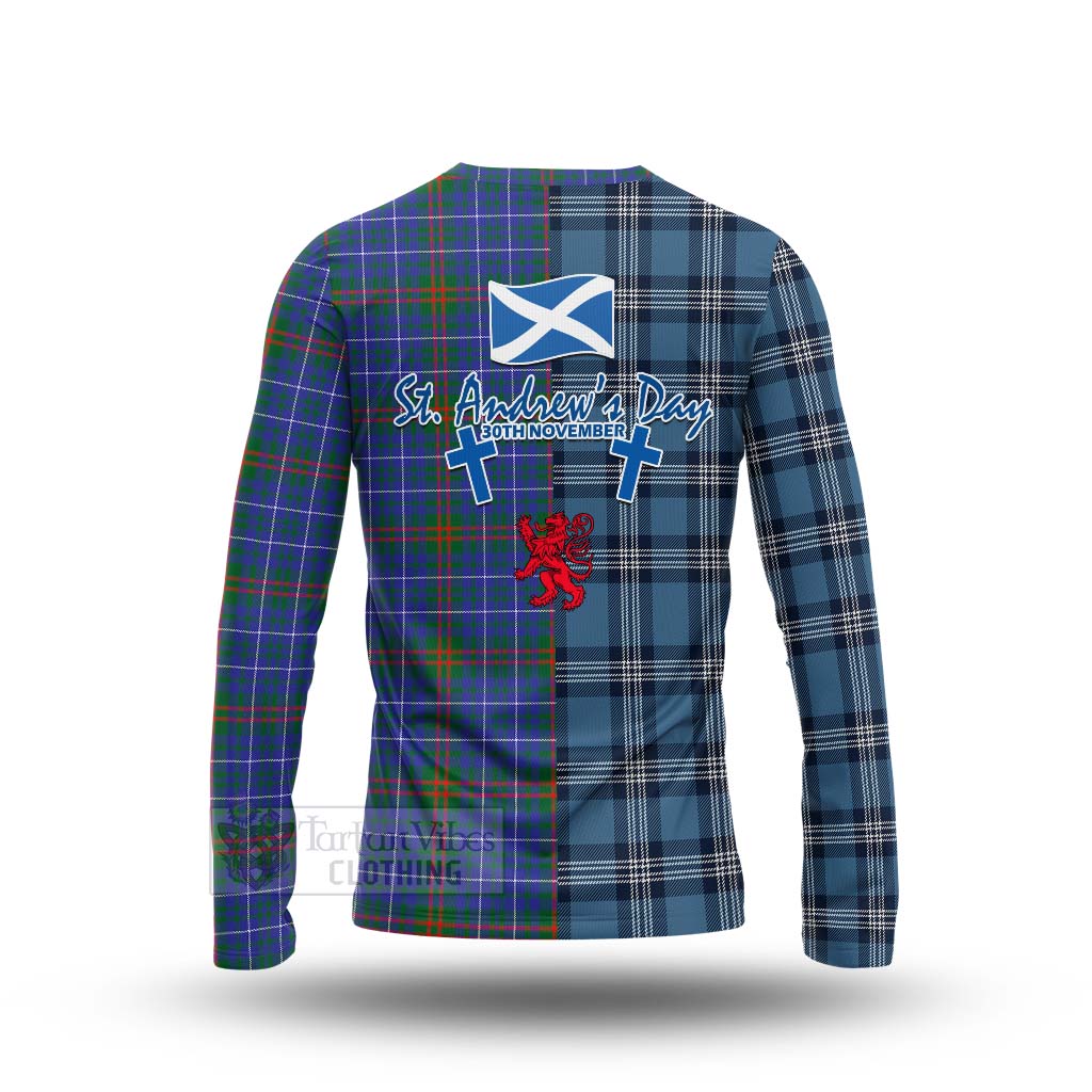Edmonstone Tartan Long Sleeve T-Shirt Happy St. Andrew's Day Half Tartan Style - Tartan Vibes Clothing