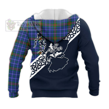 Edmonstone Tartan Knitted Hoodie Featuring Thistle and Scotland Map - Tartan Vibes Clothing