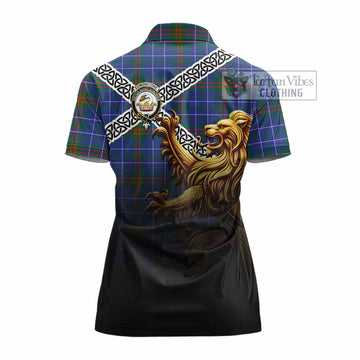 Edmonstone Crest Tartan Women's Polo Shirt with Golden Lion Emblem Celtic Style - Tartan Vibes Clothing