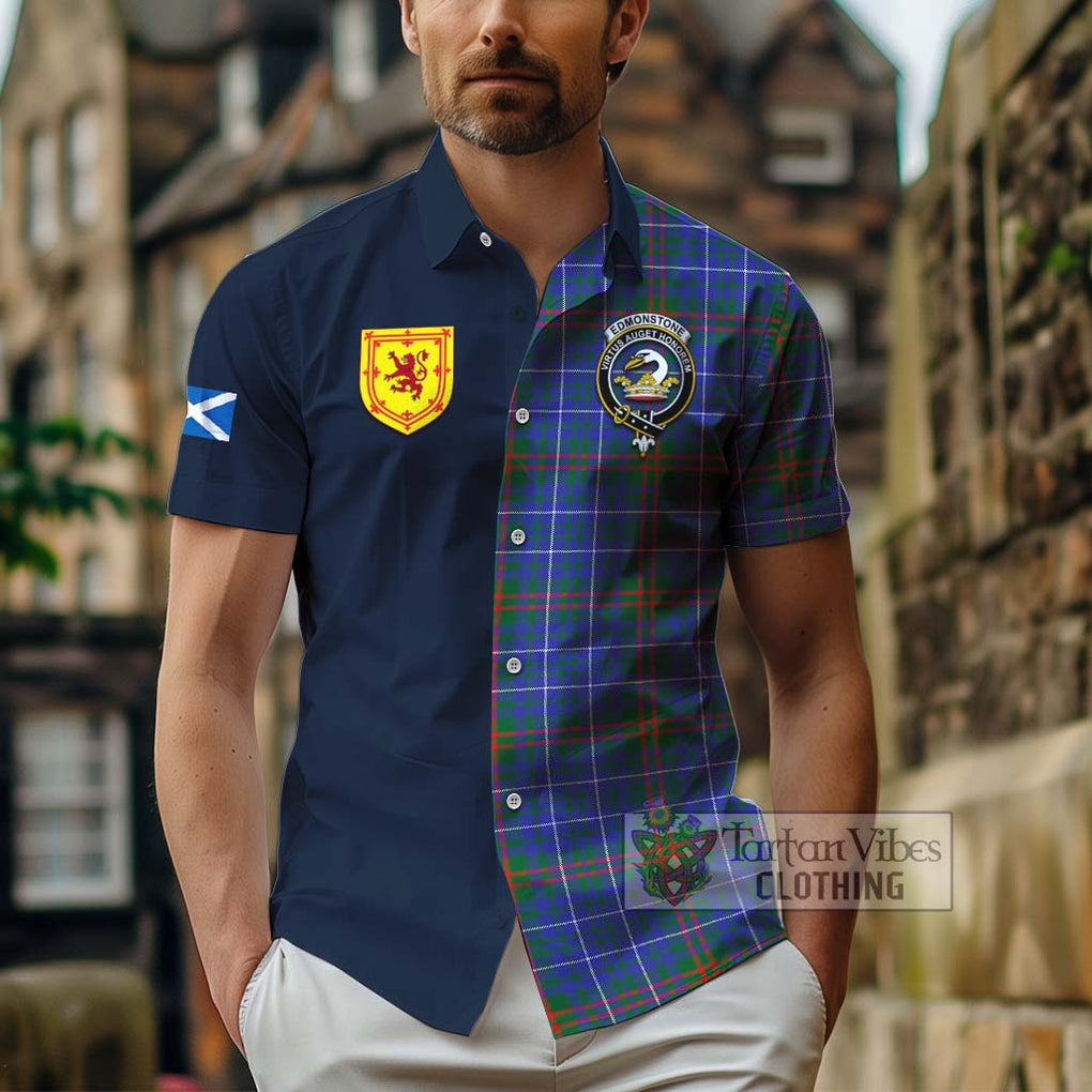 Edmonstone Tartan Hawaiian Shirt Alba with Scottish Lion Royal Arm Half Style - Tartan Vibes Clothing