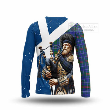 Edmonstone Tartan Long Sleeve T-Shirt with Family Crest Scottish Bagpiper Vibes - Tartan Vibes Clothing