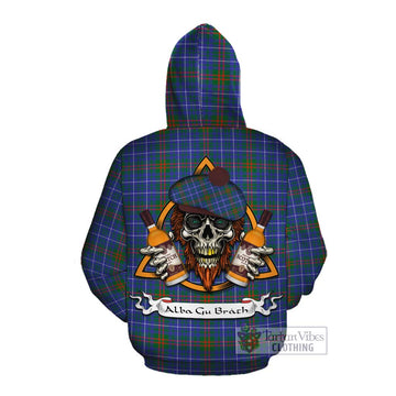 Edmonstone Tartan Cotton Hoodie with Family Crest and Bearded Skull Holding Bottles of Whiskey Pullover Hoodie - Tartan Vibes Clothing