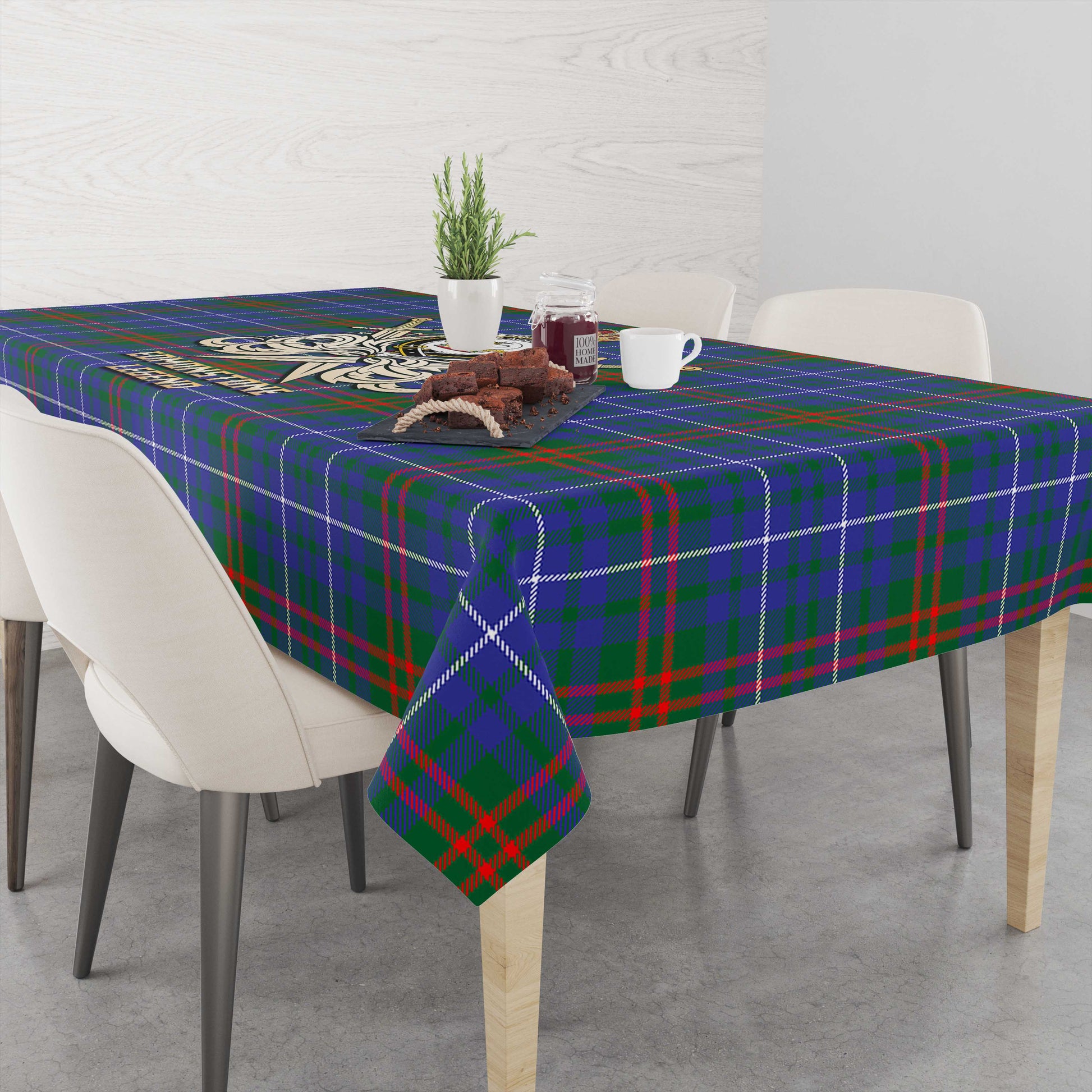Edmonstone Tartan Tablecloth with Clan Crest and the Golden Sword of Courageous Legacy - Tartan Vibes Clothing