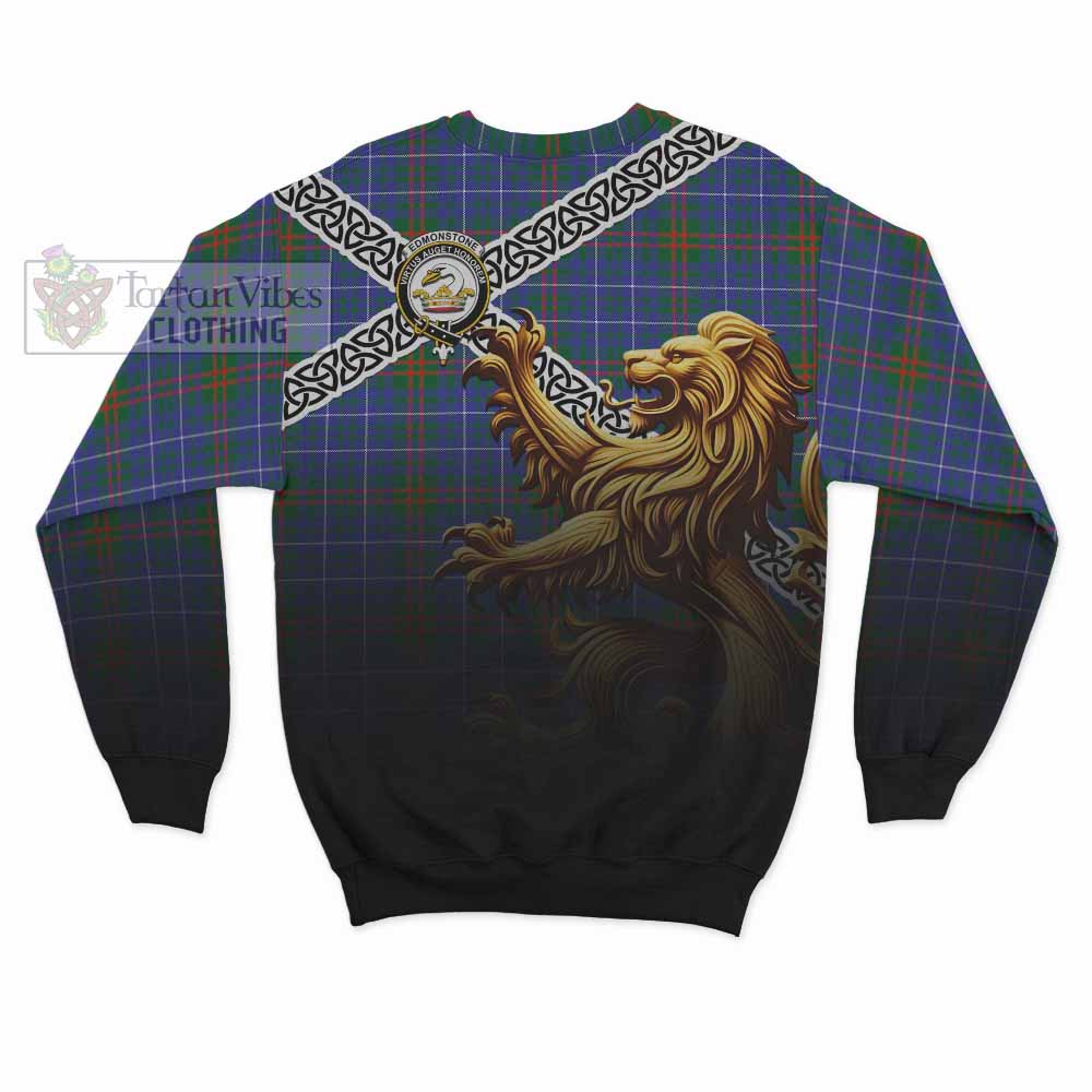 Edmonstone Crest Tartan Sweatshirt with Golden Lion Emblem Celtic Style - Tartan Vibes Clothing