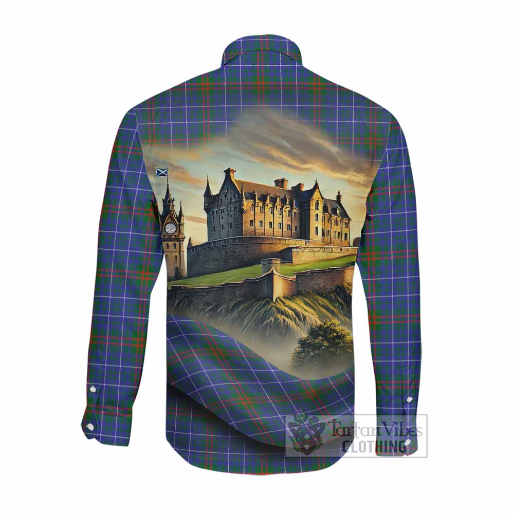 Tartan Vibes Clothing Edmonstone Tartan Family Crest Long Sleeve Button Shirt with Scottish Ancient Castle Style
