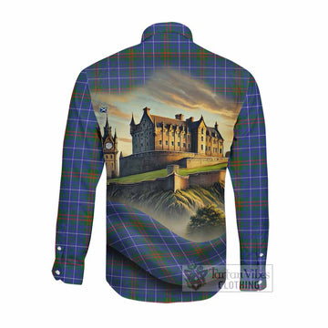 Tartan Vibes Clothing Edmonstone Tartan Family Crest Long Sleeve Button Shirt with Scottish Ancient Castle Style