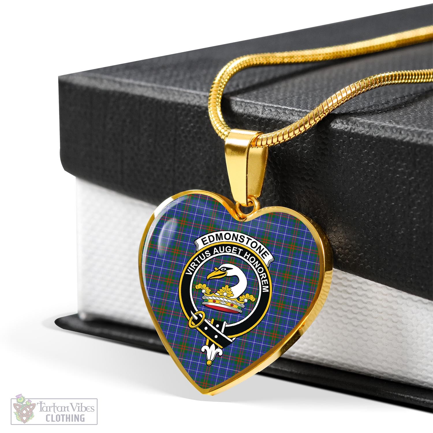 Edmonstone Tartan Heart Necklace with Family Crest - Tartan Vibes Clothing