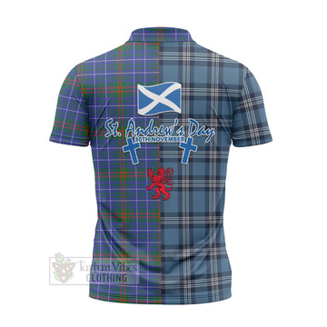 Edmonstone Tartan Zipper Polo Shirt Happy St. Andrew's Day Half Tartan Style
