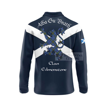 Edmonstone Tartan Lion Rampant Long Sleeve Polo Shirt Proudly Display Your Heritage with Alba Gu Brath and Clan Name - Tartan Vibes Clothing