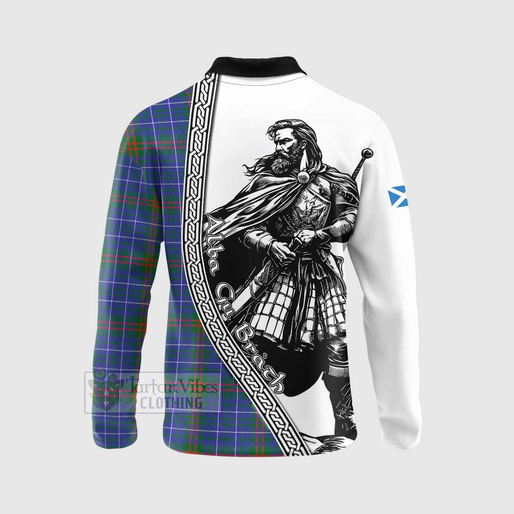 Edmonstone Tartan Clan Crest Long Sleeve Polo Shirt with Highlander Warrior Celtic Style - Tartan Vibes Clothing