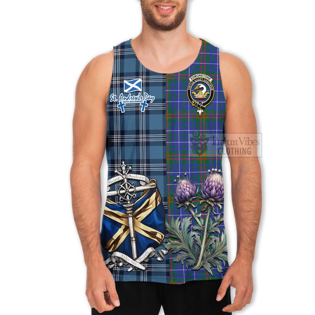 Edmonstone Tartan Men's Tank Top Happy St. Andrew's Day Half Tartan Style - Tartan Vibes Clothing
