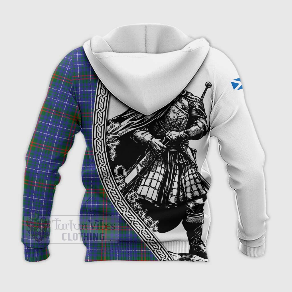 Edmonstone Tartan Clan Crest Knitted Hoodie with Highlander Warrior Celtic Style - Tartan Vibes Clothing