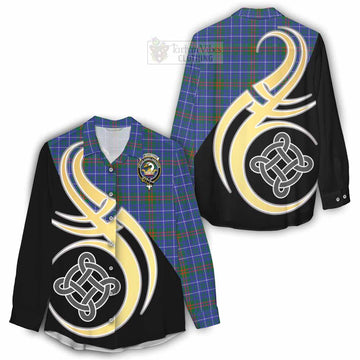 Edmonstone Tartan Women's Casual Shirt with Family Crest and Celtic Symbol Style - Tartan Vibes Clothing
