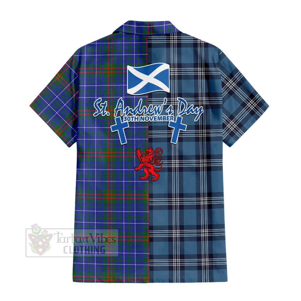 Edmonstone Tartan Hawaiian Shirt Happy St. Andrew's Day Half Tartan Style - Tartan Vibes Clothing