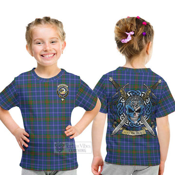 Edmonstone Tartan Kid T-Shirt with Family Crest Celtic Skull Style - Tartan Vibes Clothing
