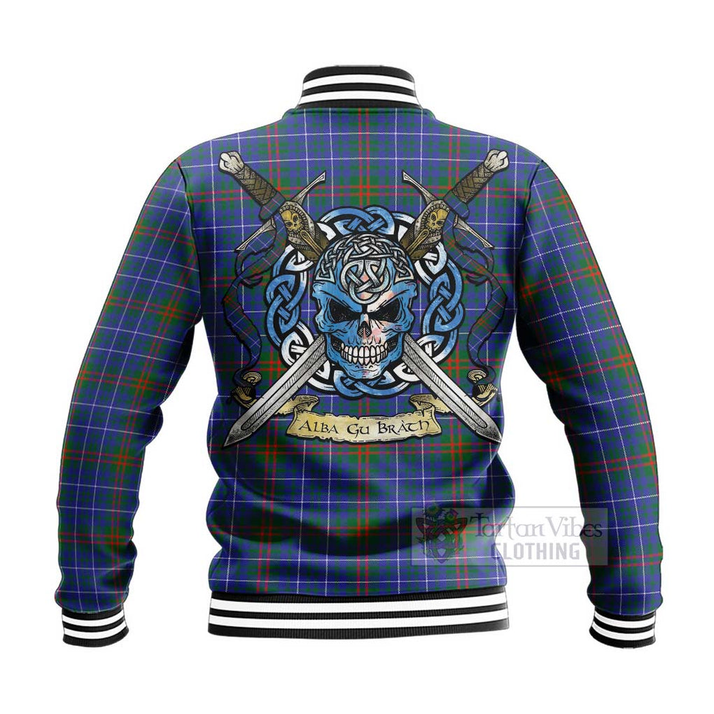 Edmonstone Tartan Baseball Jacket with Family Crest Celtic Skull Style - Tartan Vibes Clothing