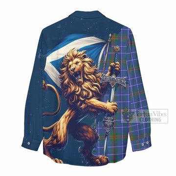 Edmonstone Tartan Family Crest Women's Casual Shirt with Scottish Majestic Lion - Tartan Vibes Clothing
