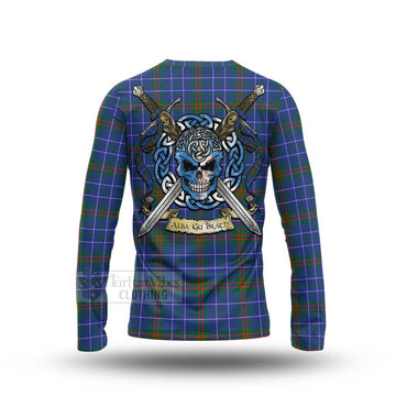 Edmonstone Tartan Long Sleeve T-Shirt with Family Crest Celtic Skull Style - Tartan Vibes Clothing