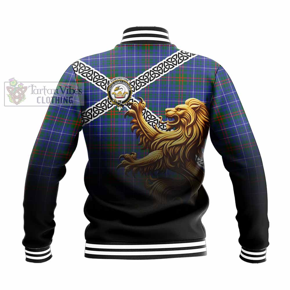 Tartan Vibes Clothing Edmonstone Crest Tartan Baseball Jacket with Golden Lion Emblem Celtic Style
