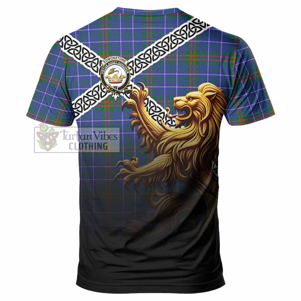 Edmonstone Crest Tartan T-Shirt with Golden Lion Emblem Celtic Style - Tartan Vibes Clothing