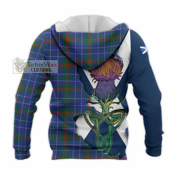 Tartan Vibes Clothing Edmonstone Tartan Family Crest Knitted Hoodie Scottish Thistle Celtic Inspired