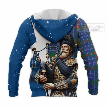 Edmonstone Tartan Knitted Hoodie with Family Crest Scottish Bagpiper Vibes - Tartan Vibes Clothing