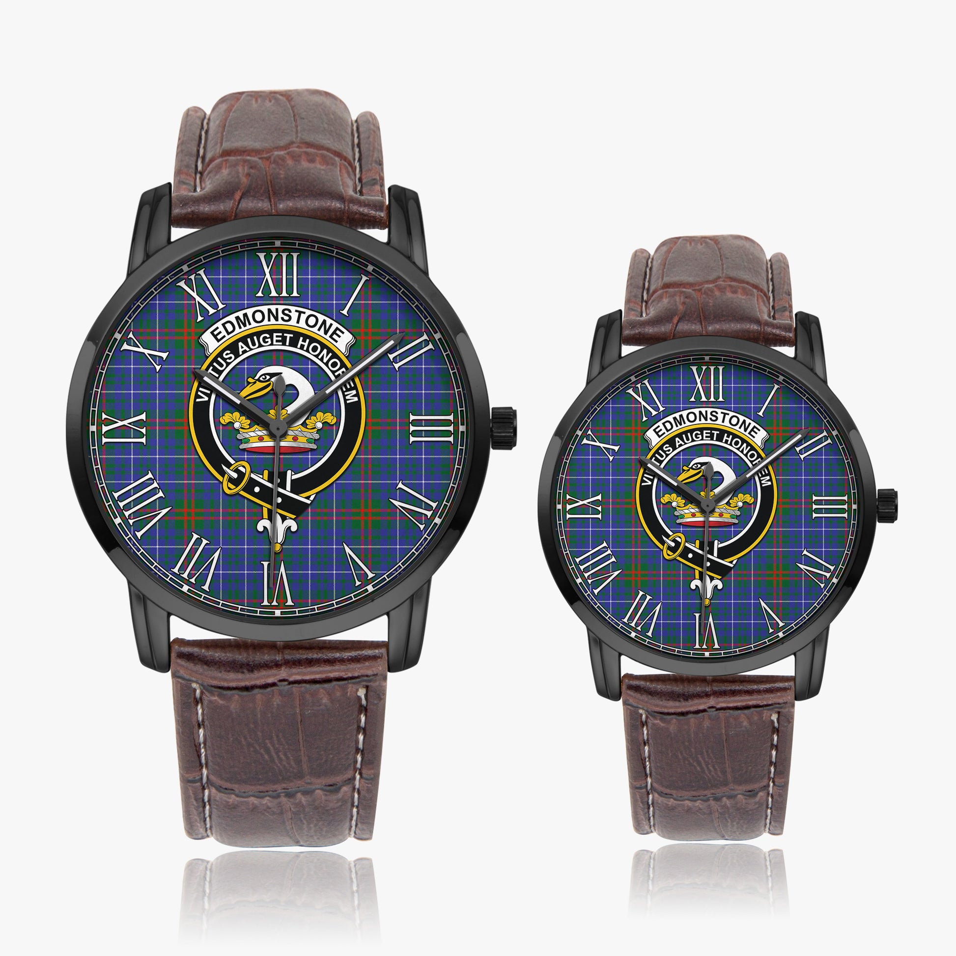 Edmonstone Tartan Family Crest Leather Strap Quartz Watch - Tartan Vibes Clothing