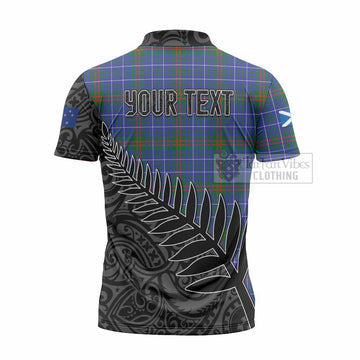 Edmonstone Crest Tartan Zipper Polo Shirt with New Zealand Silver Fern Half Style - Tartan Vibes Clothing