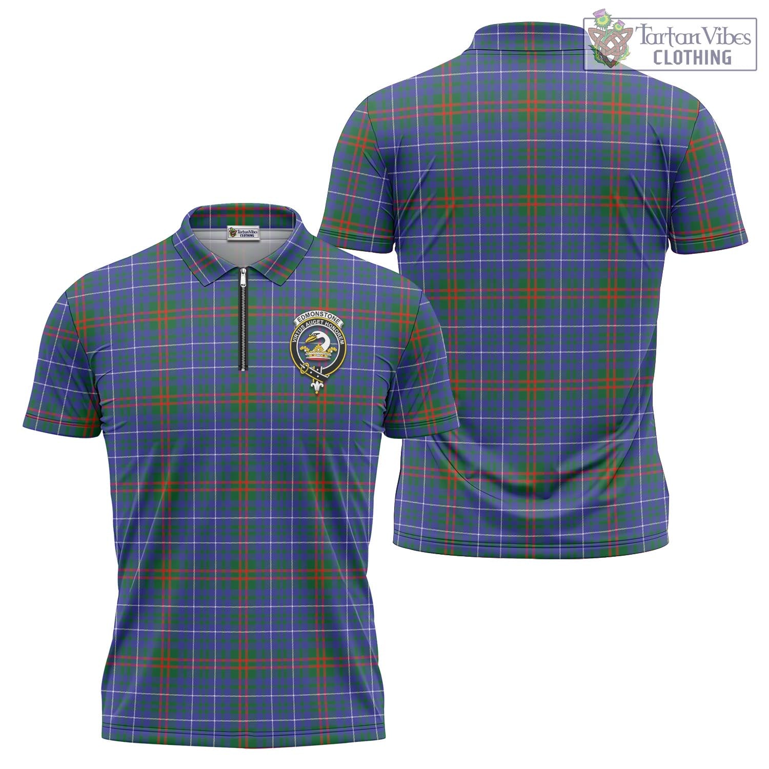 Tartan Vibes Clothing Edmonstone Tartan Zipper Polo Shirt with Family Crest