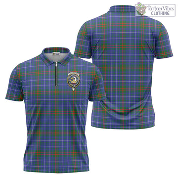 Edmonstone Tartan Zipper Polo Shirt with Family Crest