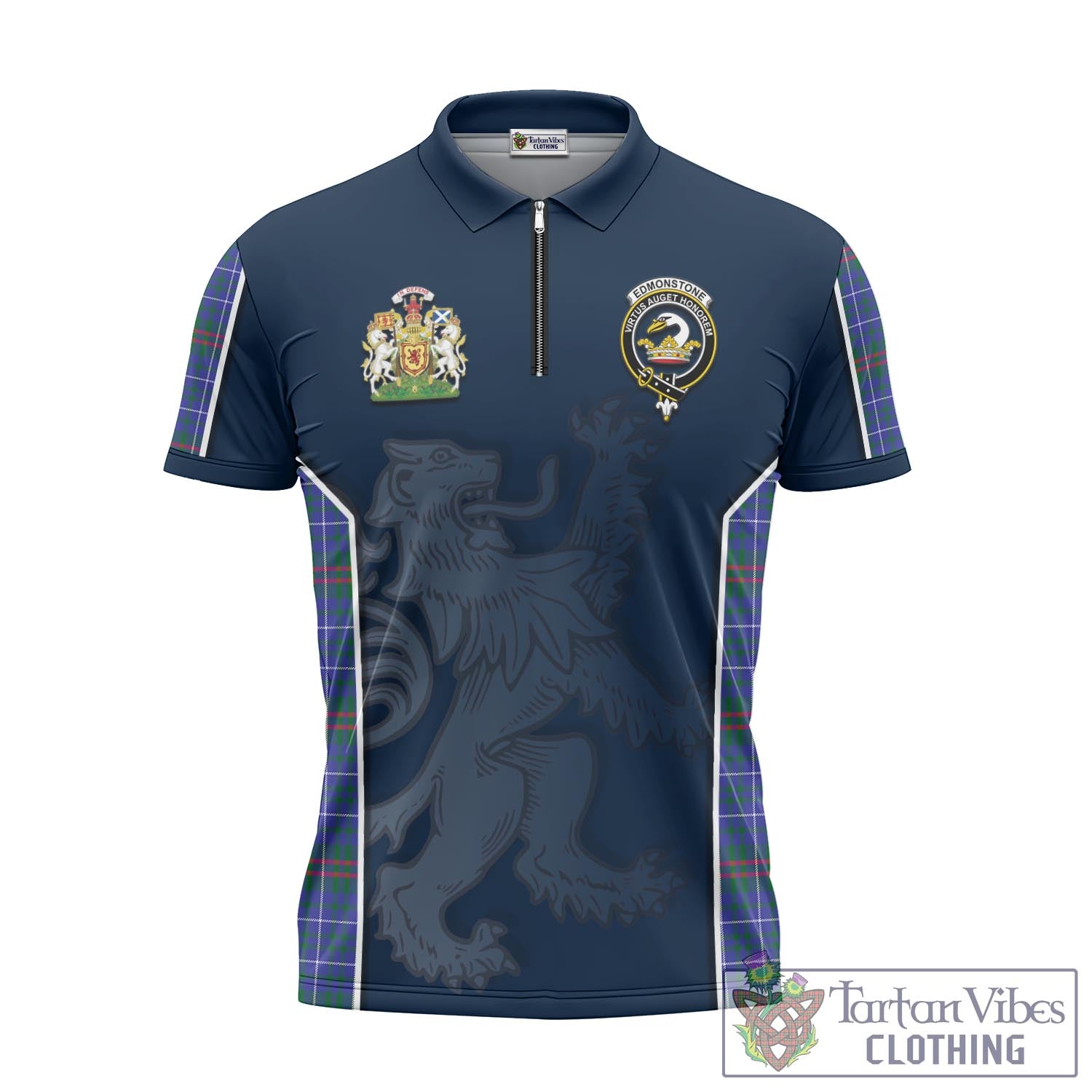 Tartan Vibes Clothing Edmonstone Tartan Zipper Polo Shirt with Family Crest and Lion Rampant Vibes Sport Style