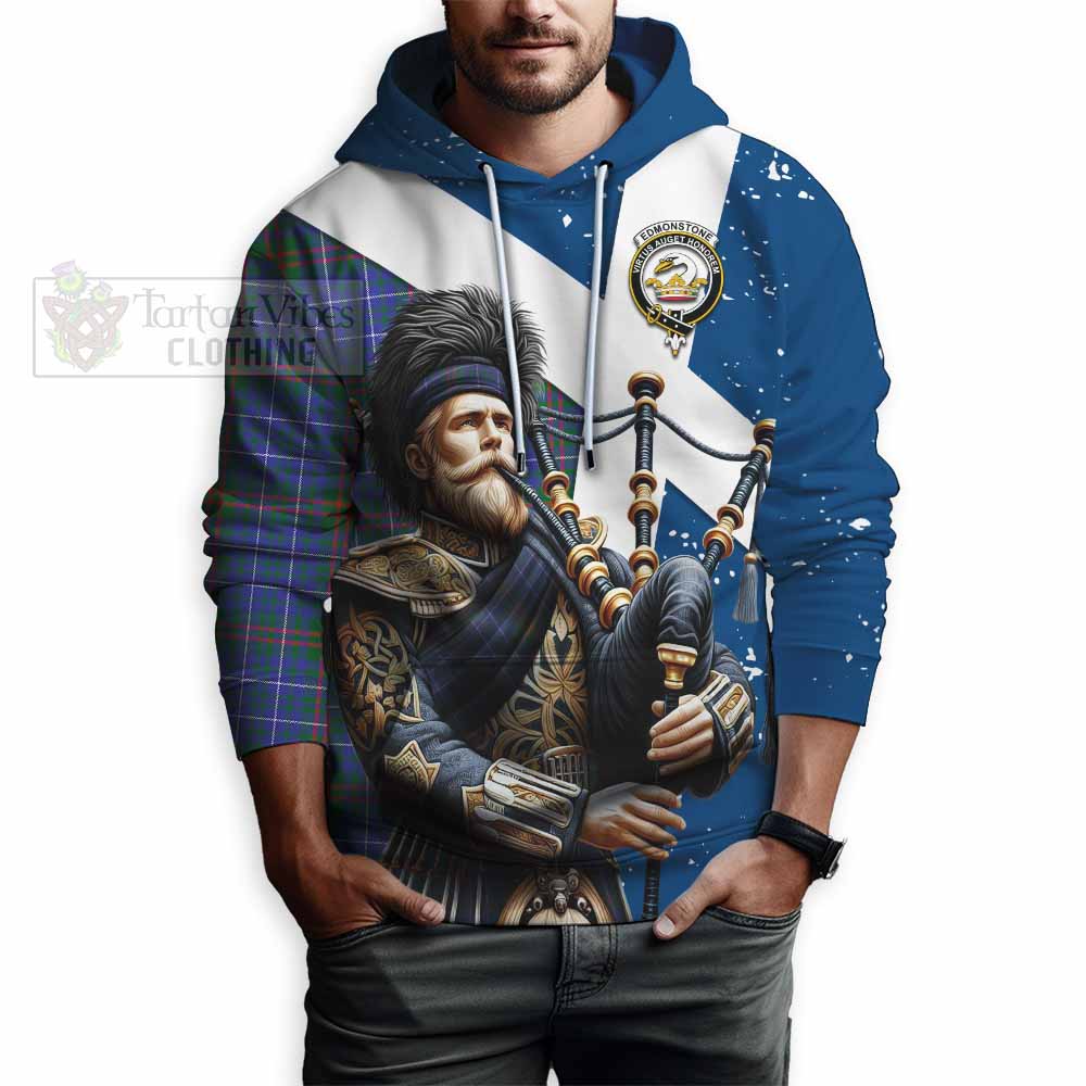 Edmonstone Tartan Hoodie with Family Crest Scottish Bagpiper Vibes - Tartan Vibes Clothing