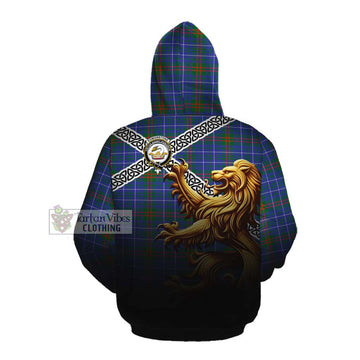 Edmonstone Crest Tartan Cotton Hoodie with Golden Lion Emblem Celtic Style