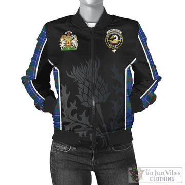 Tartan Vibes Clothing Edmonstone Tartan Bomber Jacket with Family Crest and Scottish Thistle Vibes Sport Style