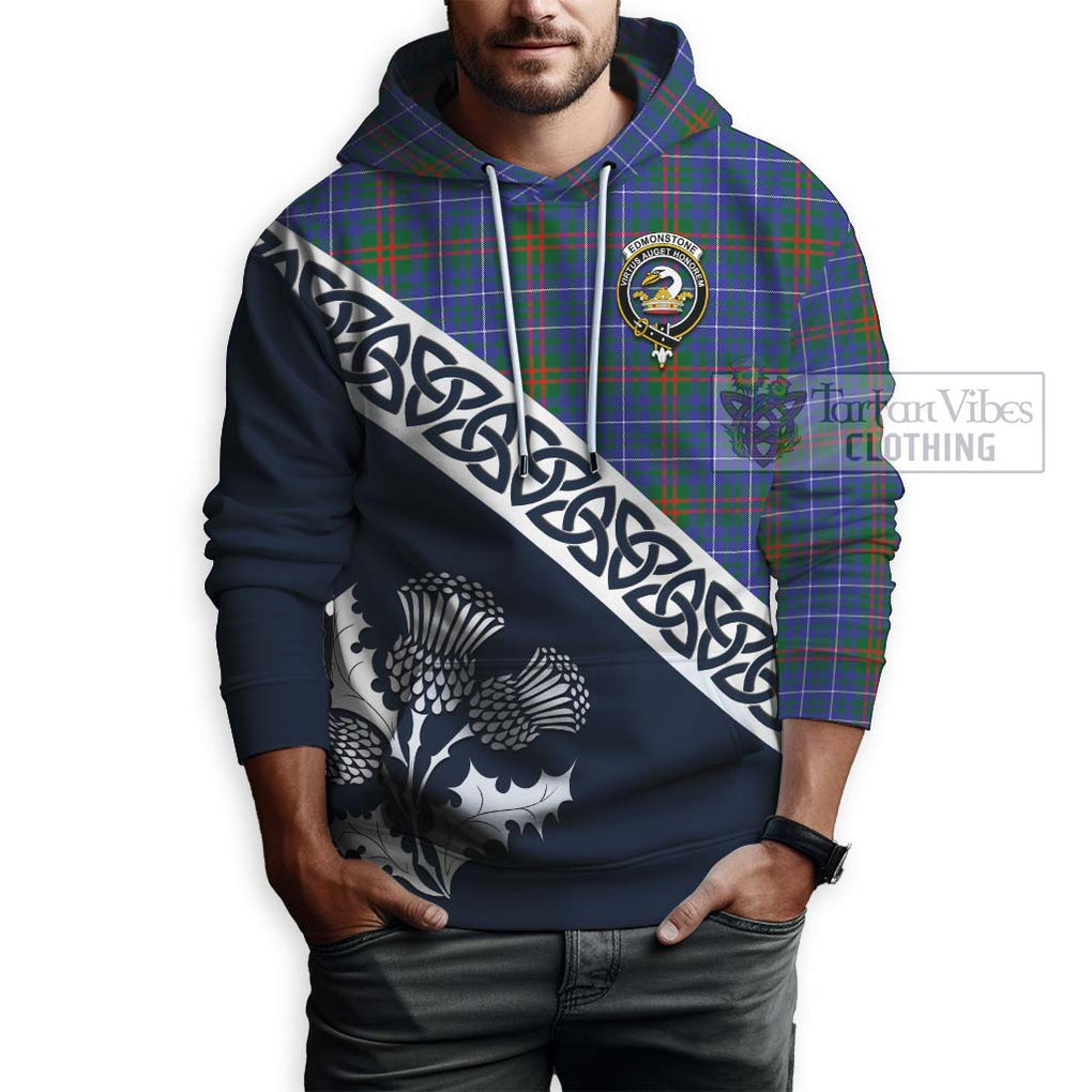 Edmonstone Tartan Hoodie Featuring Thistle and Scotland Map - Tartan Vibes Clothing