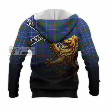 Edmonstone Crest Tartan Knitted Hoodie with Golden Lion Emblem Celtic Style - Tartan Vibes Clothing