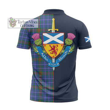 Edmonstone Tartan Zipper Polo Shirt Alba with Scottish Lion Royal Arm Half Style