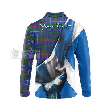 Edmonstone Tartan Long Sleeve Polo Shirt with Family Crest Scotland Patriotic Style - Tartan Vibes Clothing