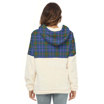 Edmonstone Tartan Half Style Women's Borg Fleece Hoodie with Half Zip with Family Crest - Tartan Vibes Clothing