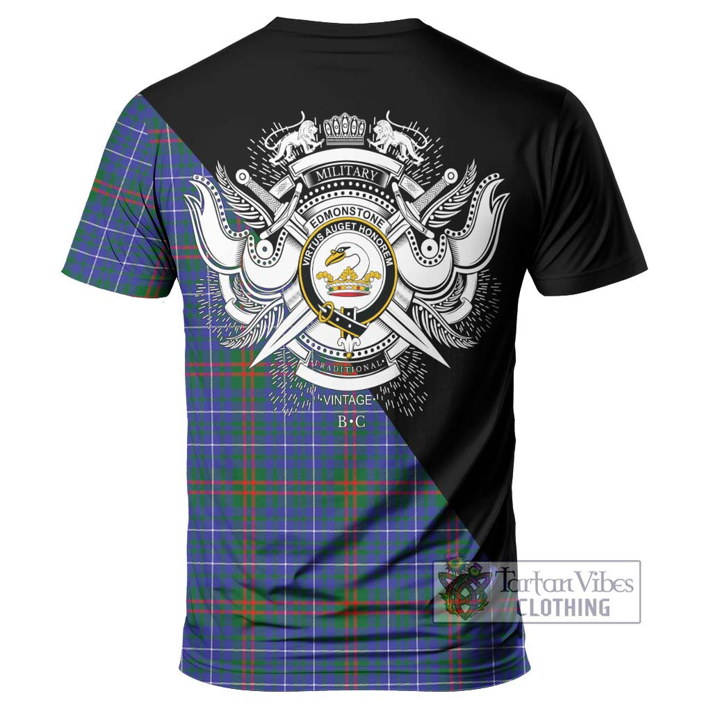 Edmonstone Tartan T-Shirt with Family Crest and Military Logo Style - Tartan Vibes Clothing