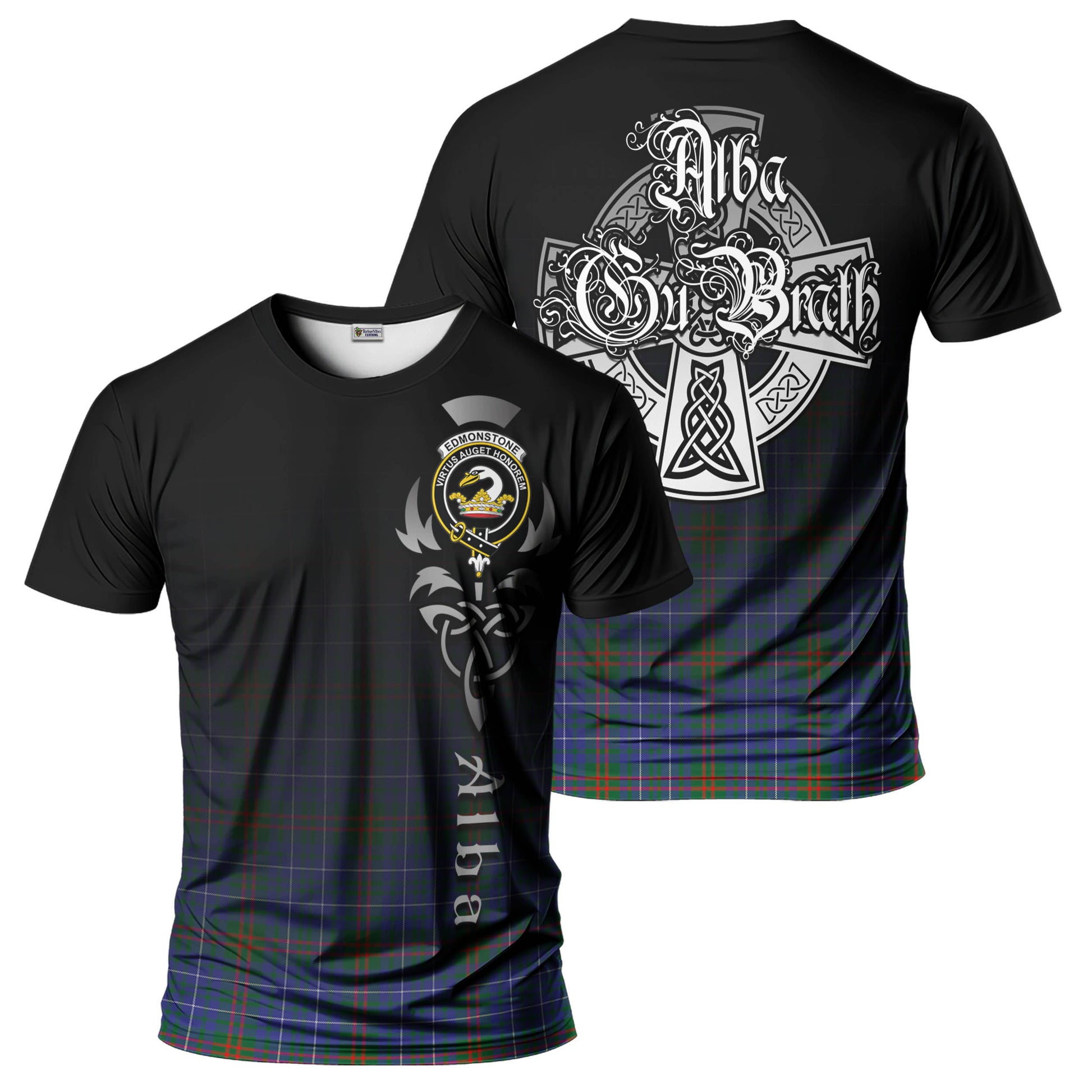 Edmonstone Tartan T-Shirt Featuring Alba Gu Brath Family Crest Celtic Inspired - Tartan Vibes Clothing