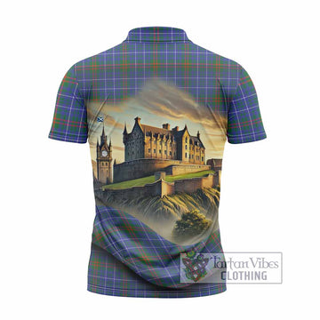 Edmonstone Tartan Family Crest Zipper Polo Shirt with Scottish Ancient Castle Style - Tartan Vibes Clothing
