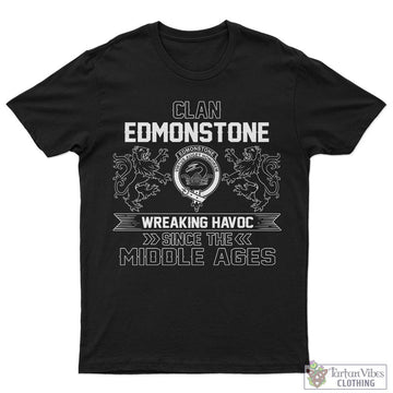 Edmonstone Family Crest 2D Cotton Men's T-Shirt Wreaking Havoc Style 5XL - 2D-tartanvibesclothing