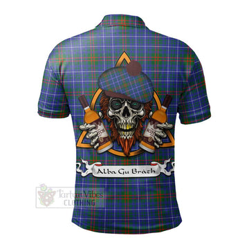 Edmonstone Tartan Polo Shirt with Family Crest and Bearded Skull Holding Bottles of Whiskey - Tartan Vibes Clothing