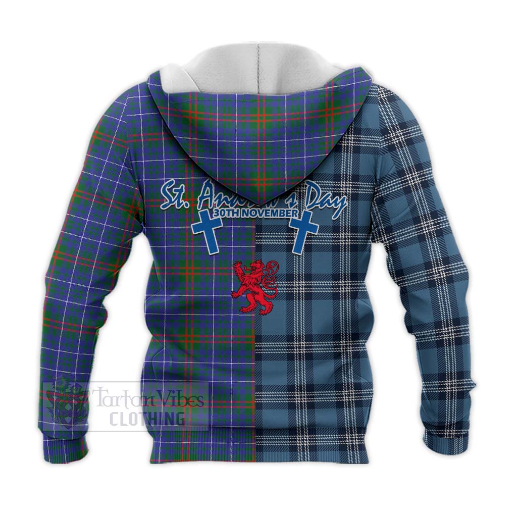 Edmonstone Tartan Knitted Hoodie Happy St. Andrew's Day Half Tartan Style - Tartan Vibes Clothing