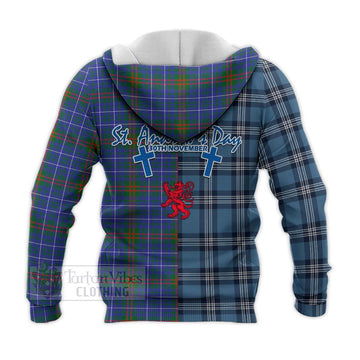 Edmonstone Tartan Knitted Hoodie Happy St. Andrew's Day Half Tartan Style - Tartan Vibes Clothing