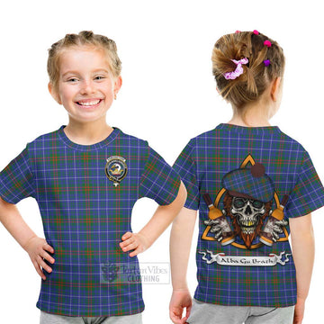 Edmonstone Tartan Kid T-Shirt with Family Crest and Bearded Skull Holding Bottles of Whiskey - Tartan Vibes Clothing